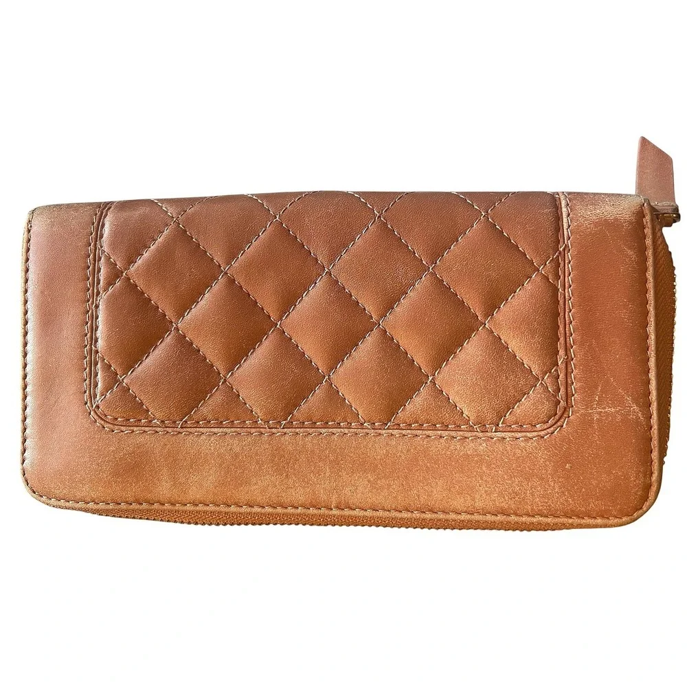 Freida Rothman Quilted Leather Crossbody Bag and Zip Wallet Set Mauve Brown Gold